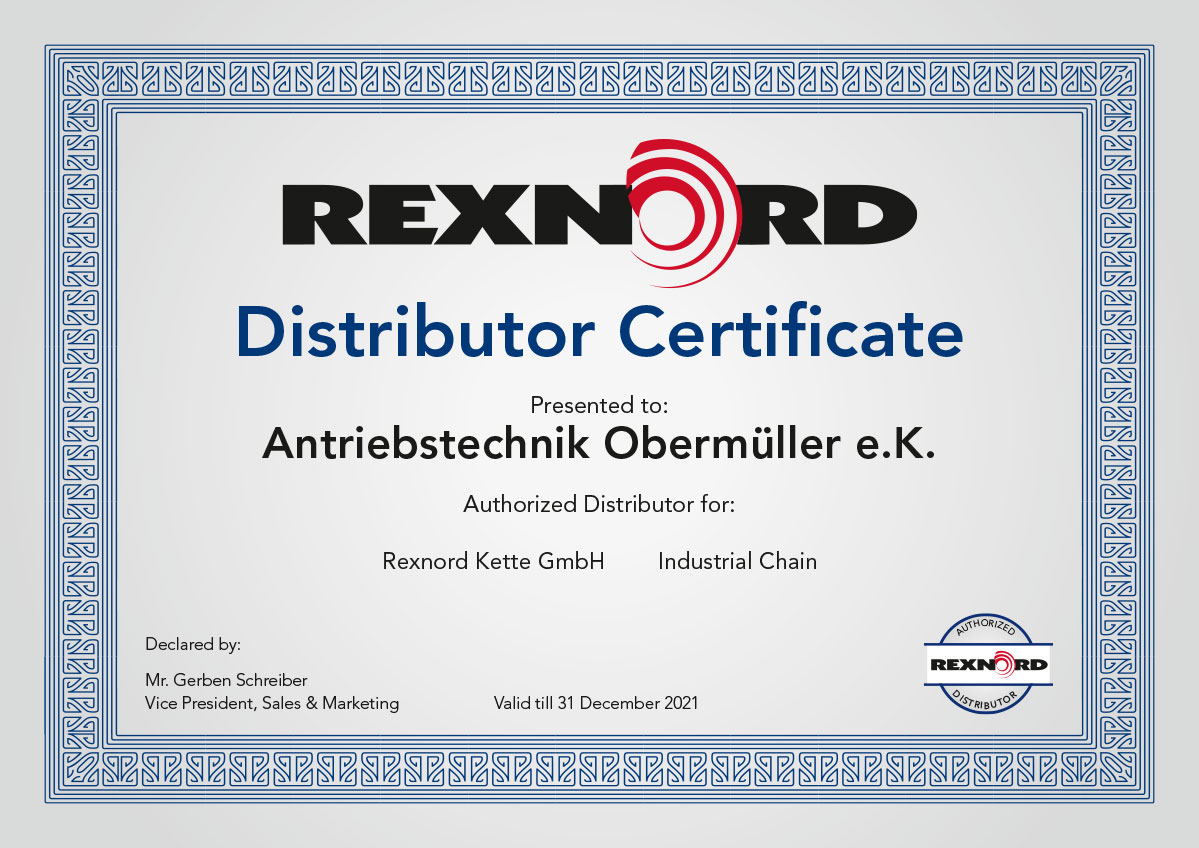 Rexnord-Händlerzertifikat Antriebstechnik Obermüller