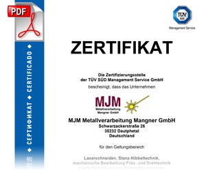 ISO 9001:2015-Zertifikat (TÜV SÜD)