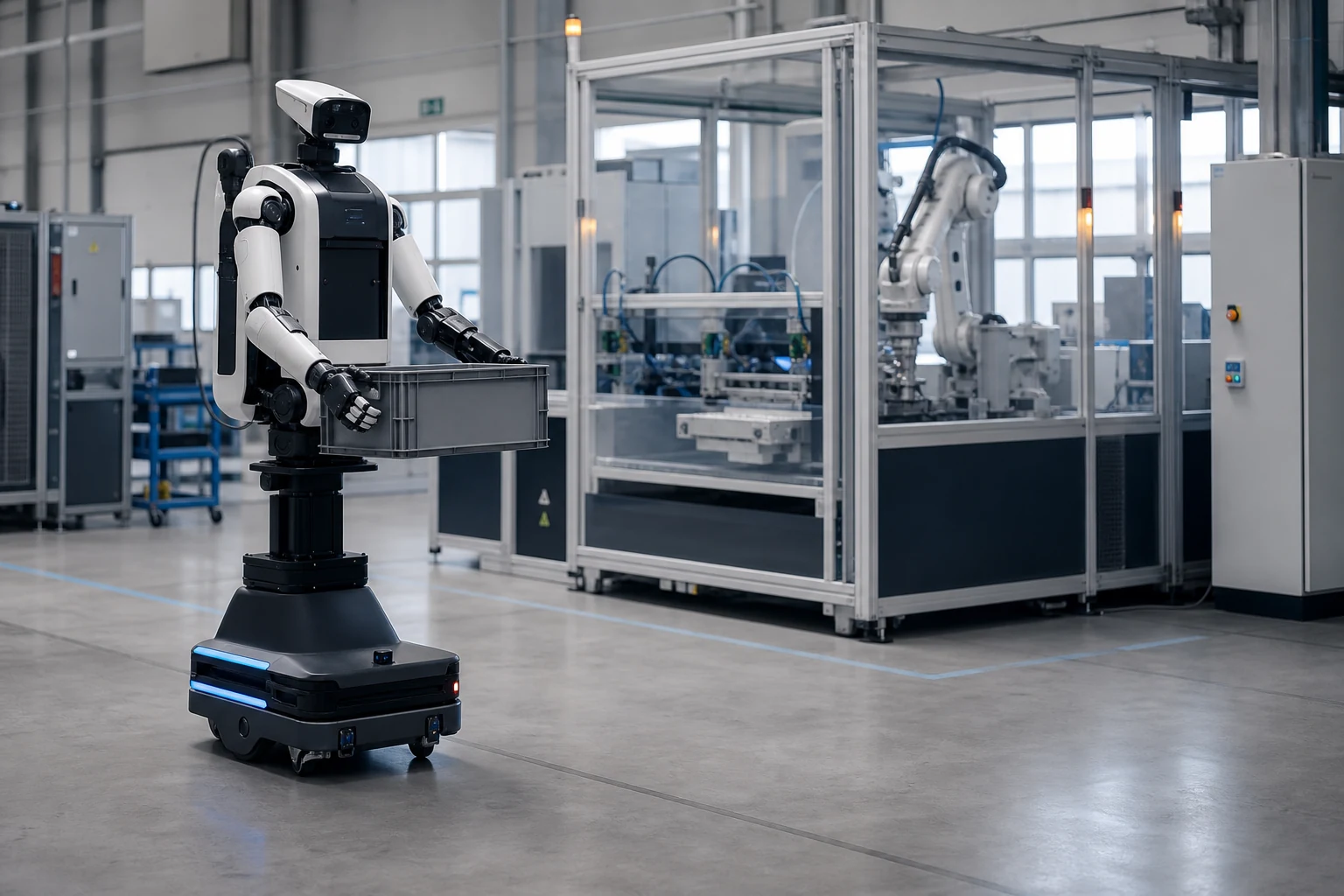 Mobiler humanoider Roboter in einer industriellen Pilotanlage