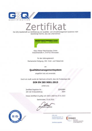 Certified Quality Management according to DIN EN ISO 9001