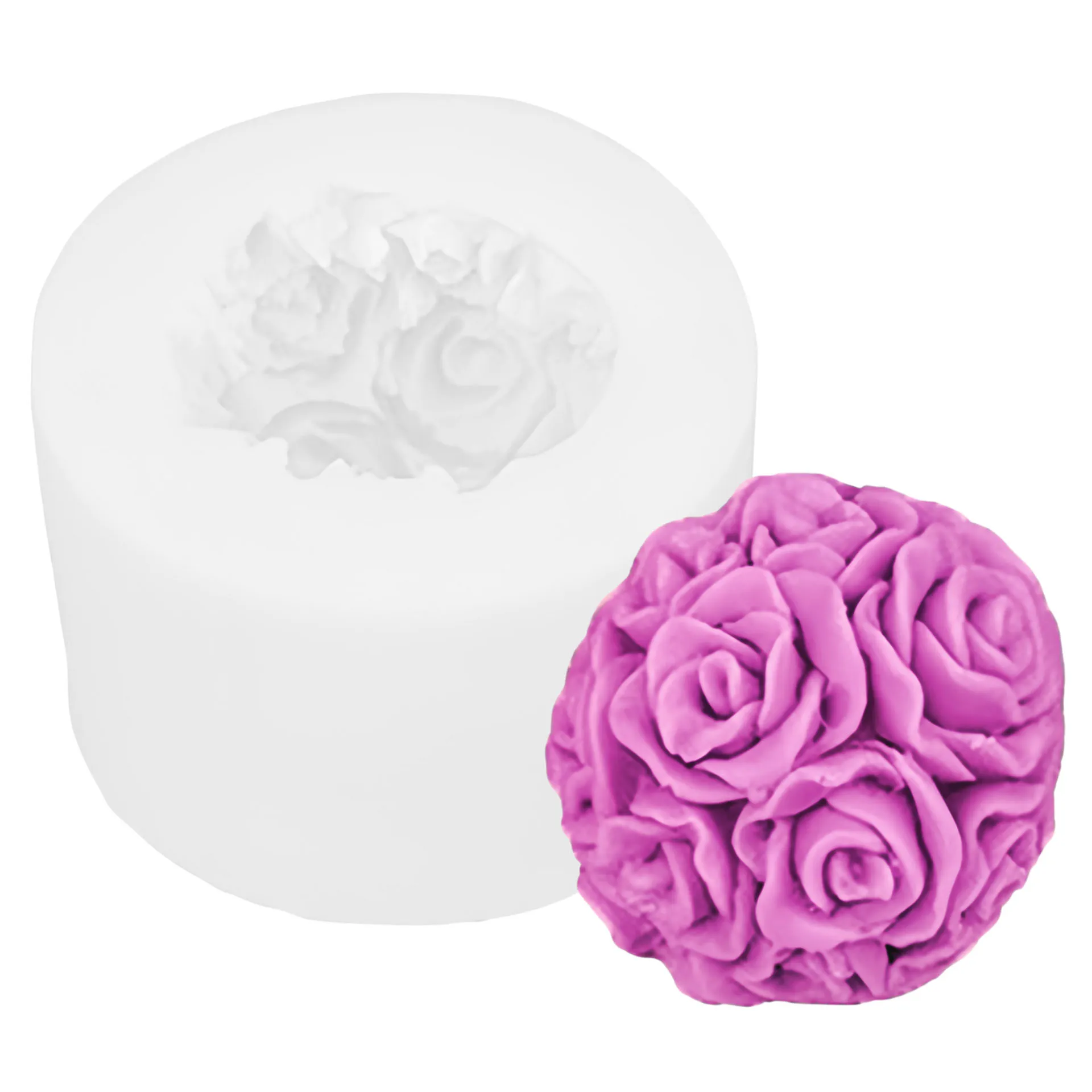 Silikonform Rosenblüten mit Beispielkerze