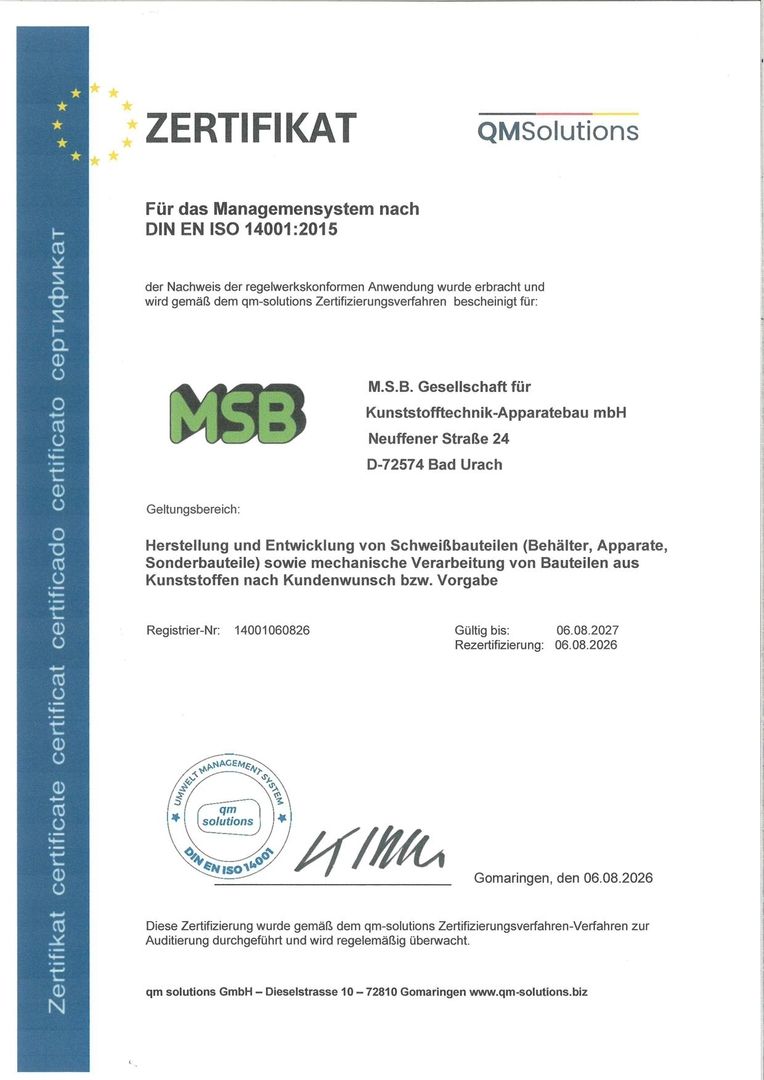 Zertifizierung DIN EN ISO 14001:2015