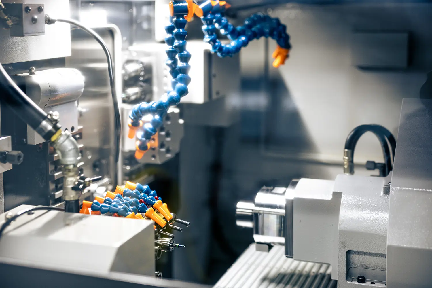 Arbeitsraum eines CNC-Langdrehautomaten