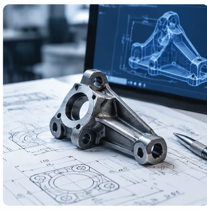 Technical drawing and component for clarification of the manufacturing process