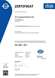 ISO 14001:2015 certificate (DQS)