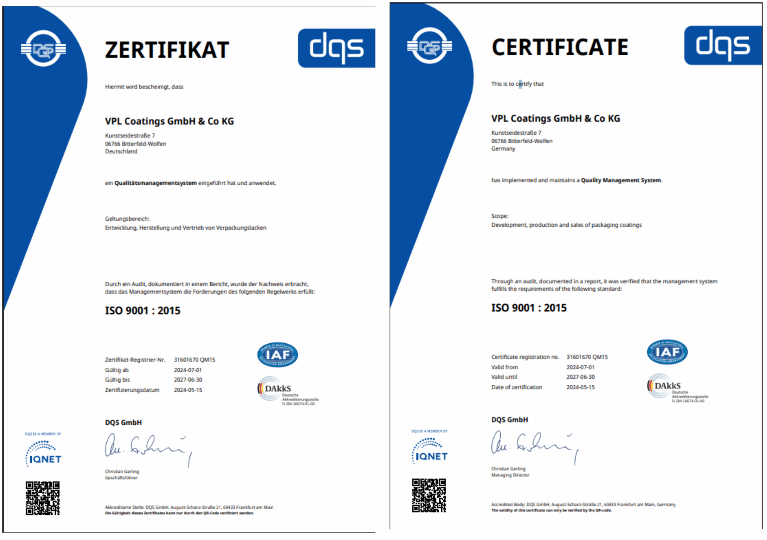 ISO 9001:2015 certificate (DQS)