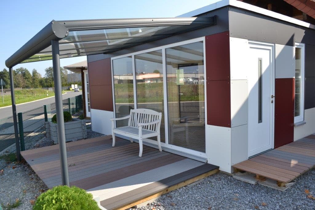 Sauna house with Trespa facade on the display grounds