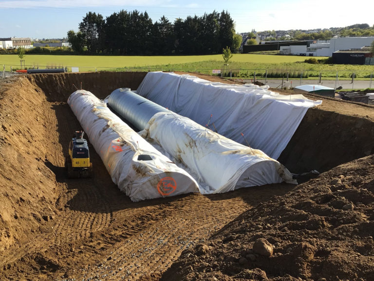 Infiltration basin with TUBSAT solution made of galvanized steel