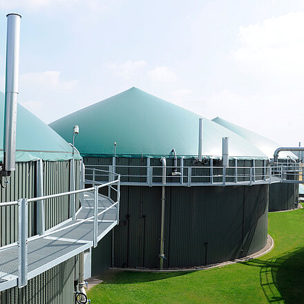 Biogas plant with fermenter tanks