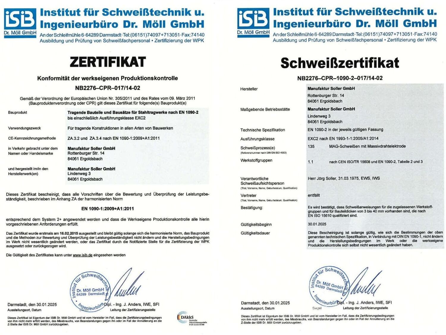 Schweißzertifikate