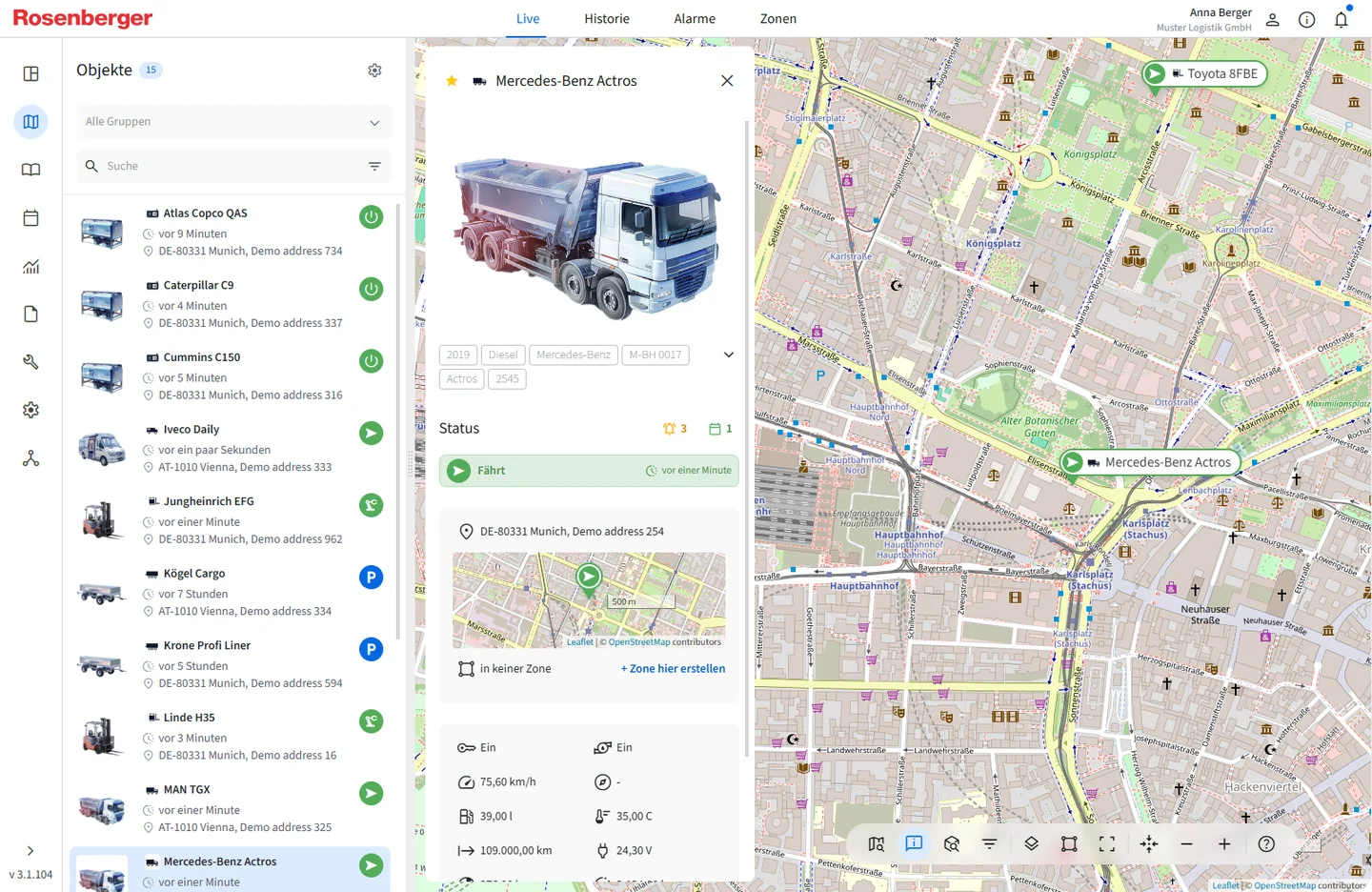 Commander Dashboard – Live-Fahrzeugansicht