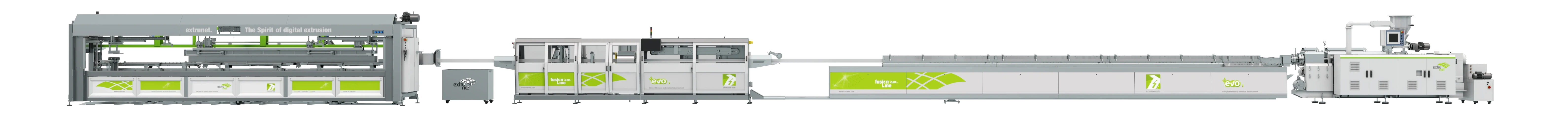 Extrusionslinie mit Extruder und Kalibriertisch