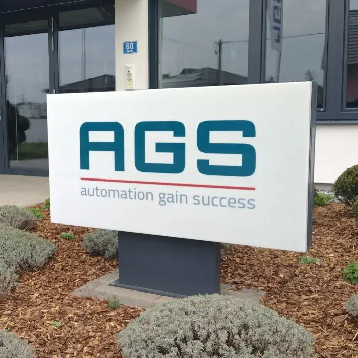 Company sign made of plastic