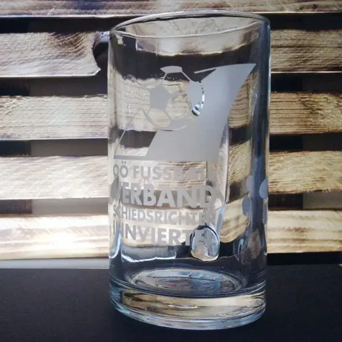 Engraved glass mug