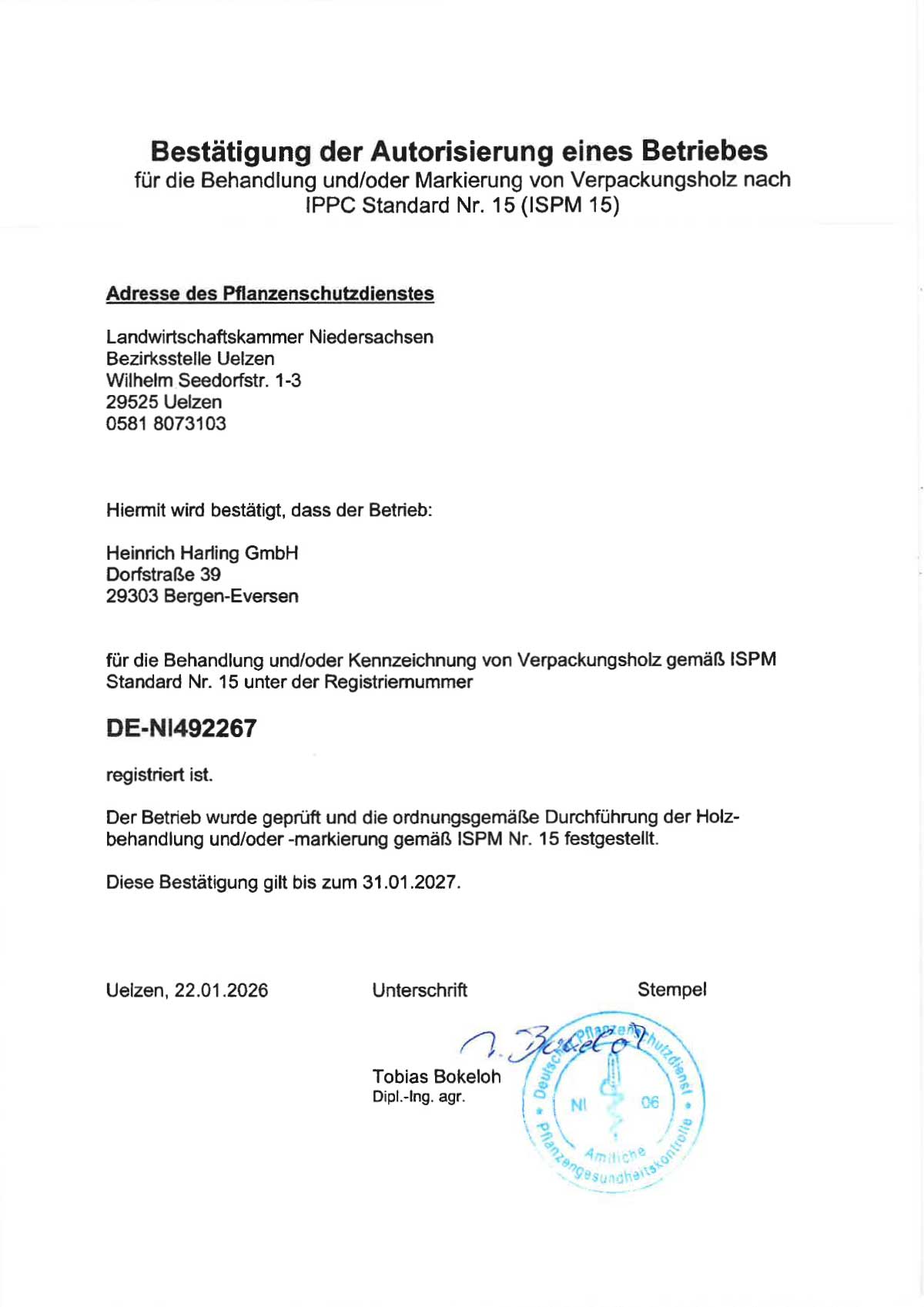 IPPC-Zertifikat der Landwirtschaftskammer
