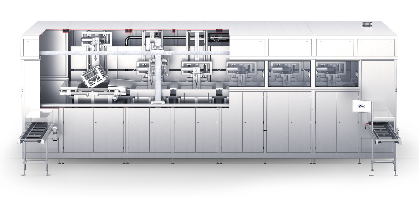 Elmasystem Neo geöffnet mit Becken und Transportsystem