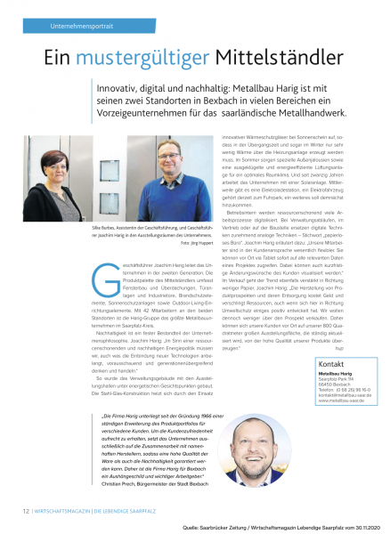 Article 'An exemplary mid-sized company', Saarbrücker Zeitung / Lebendige