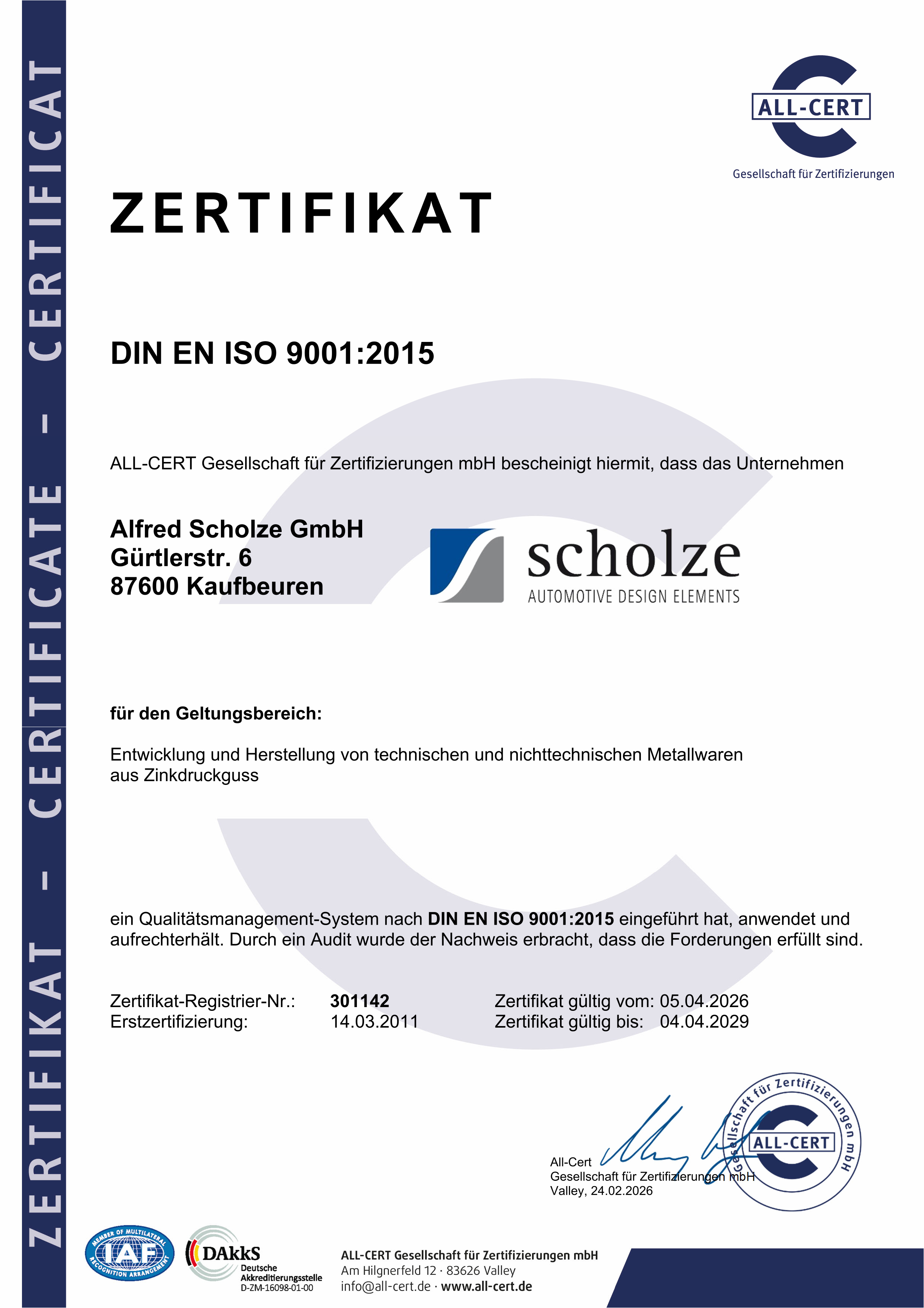 ISO 9001:2015 Zertifikat