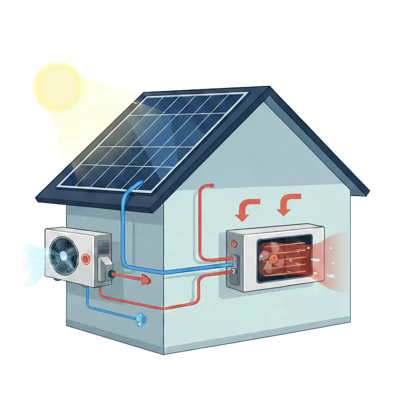 Schema: Haus mit PV, Wärmepumpe und Heizsystem