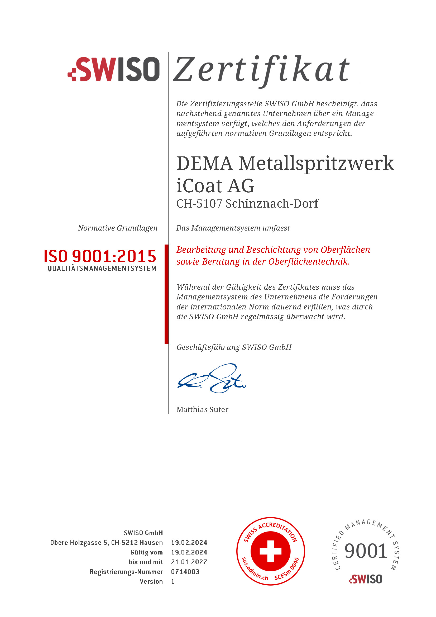 Zertifikat ISO 9001:2015