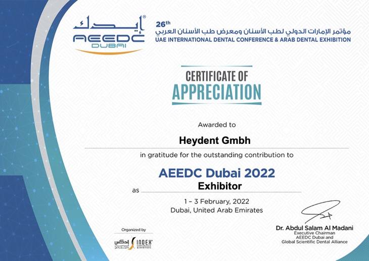AEEDC 2022 Aussteller-Zertifikat