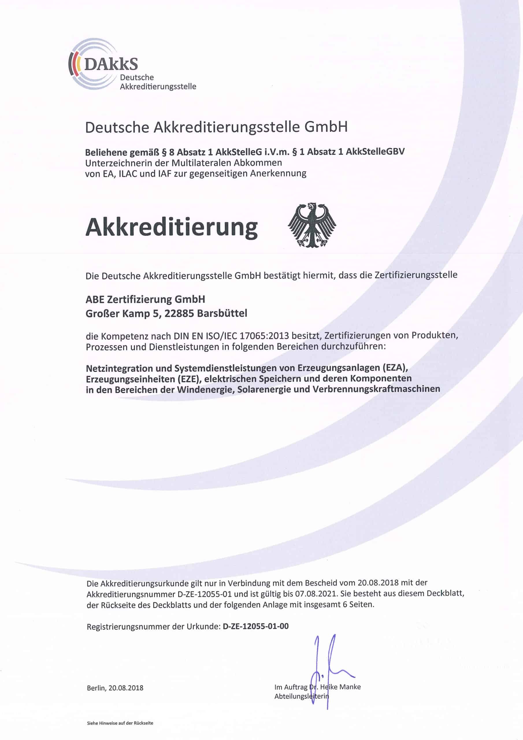 Akkreditierungsurkunde der DAkkS