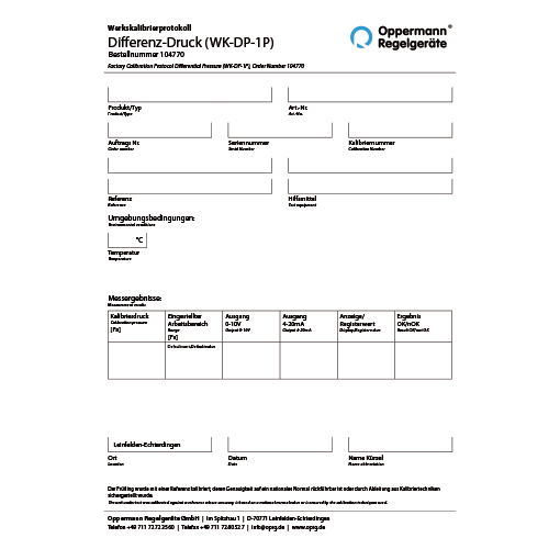 Werks-Kalibrierprotokoll WK-DP-1P