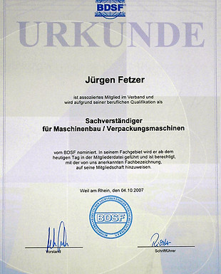 Urkunde Sachverständigenwesen