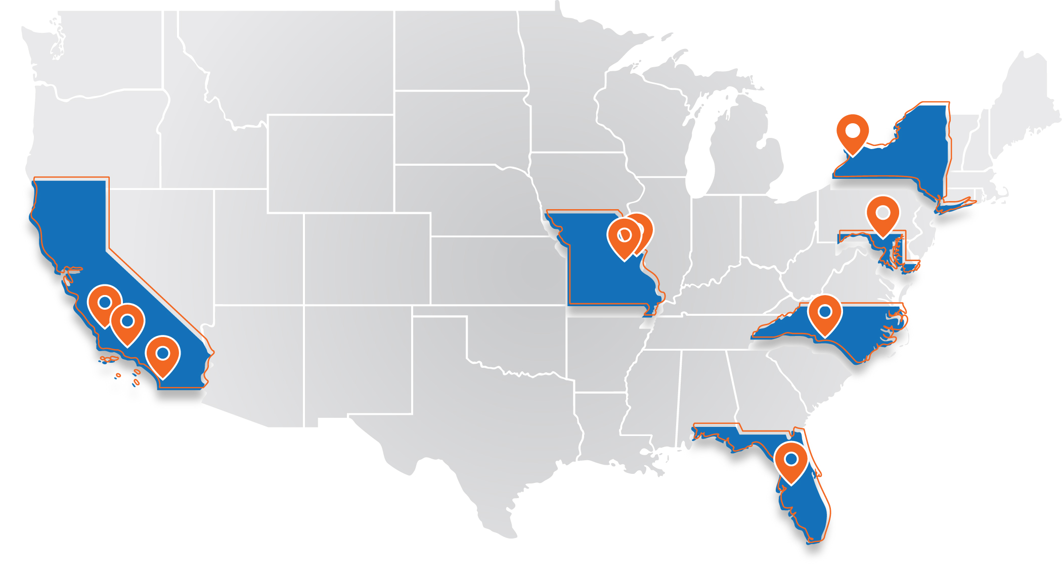 Nine ADDMAN locations in the USA