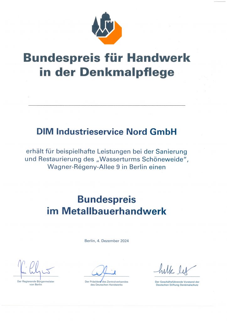Urkunde: Bundespreis für Handwerk in der Denkmalpflege 2024