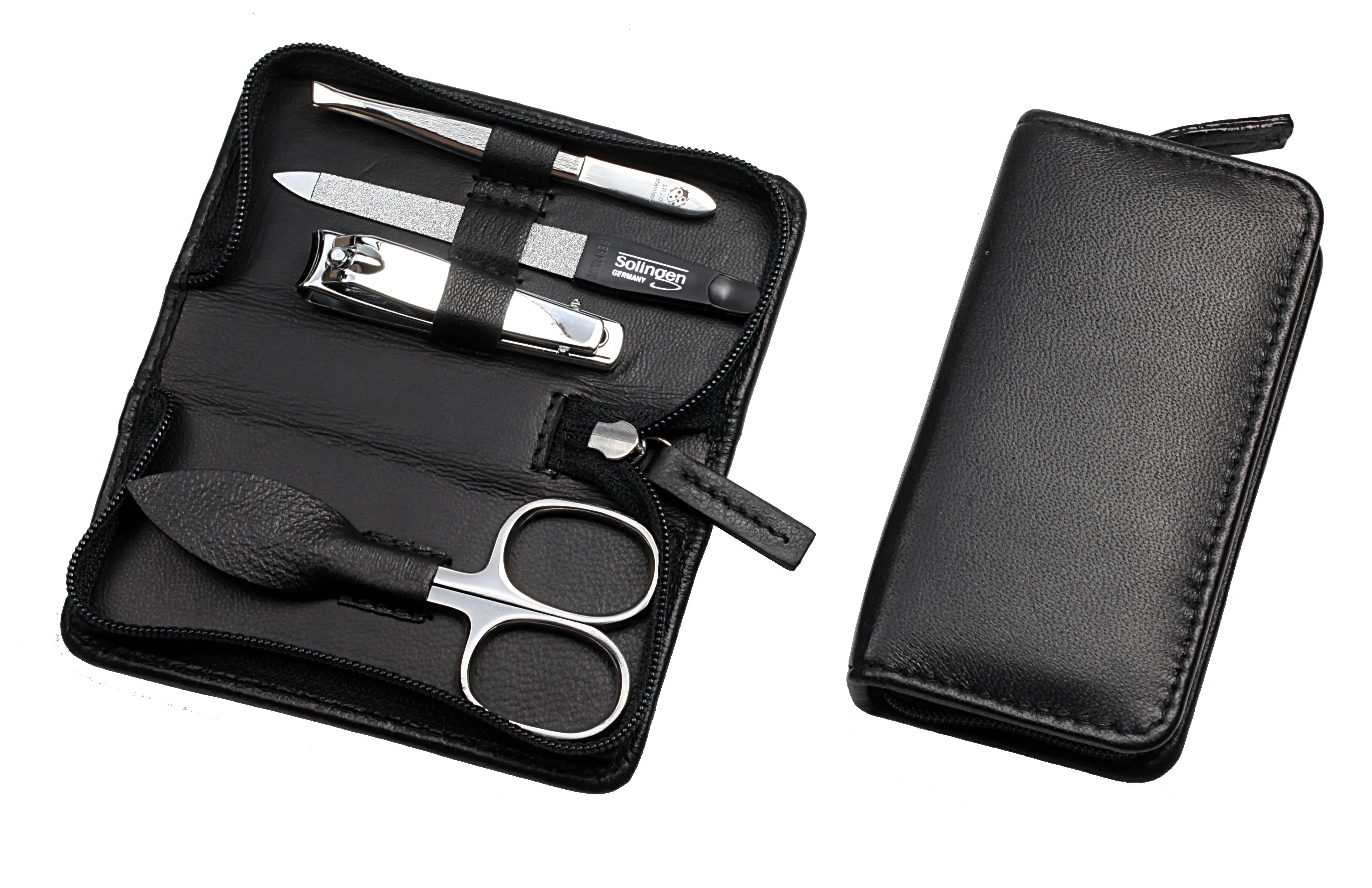Manicure case, 4-piece, black nappa lambskin