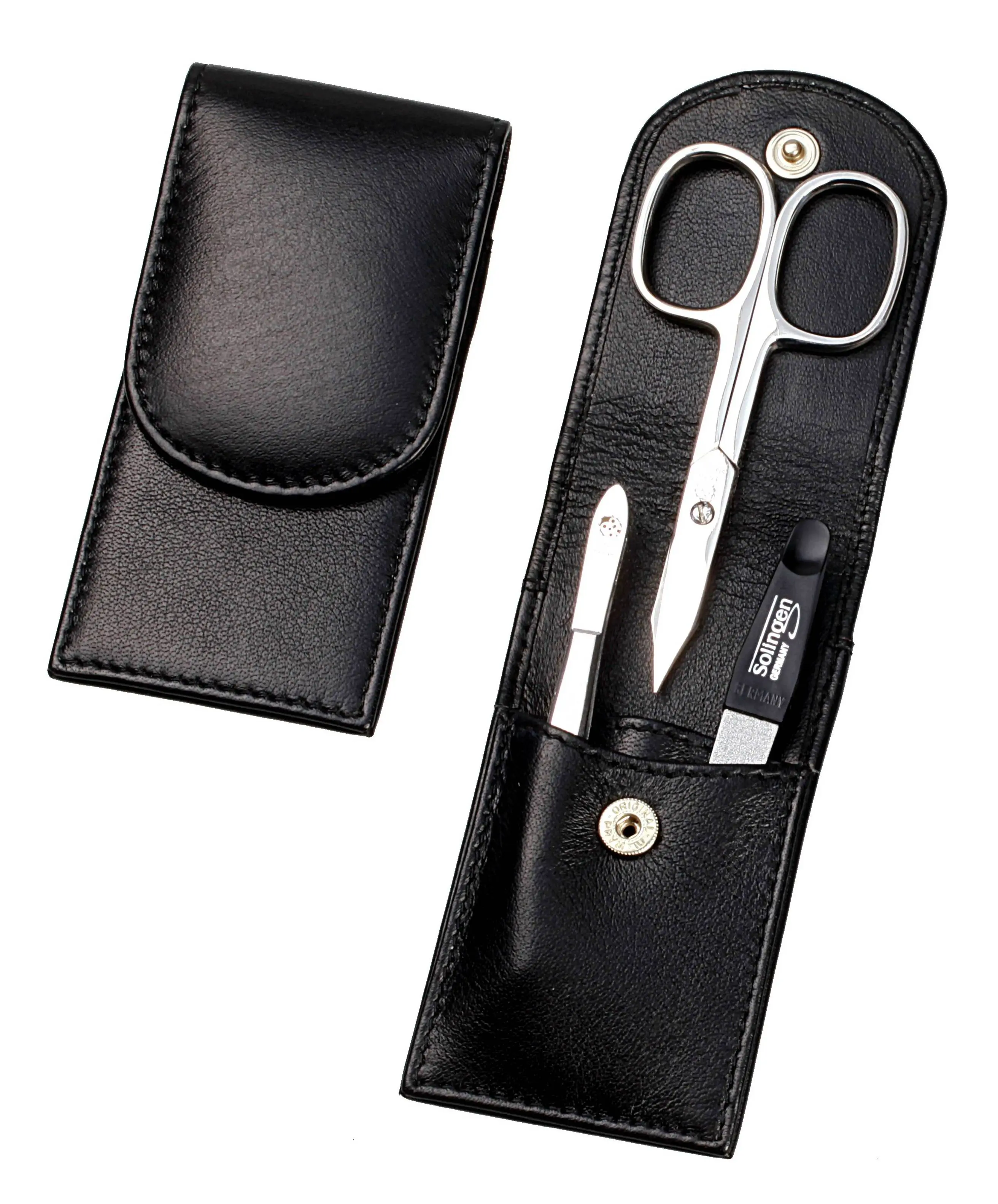Pocket manicure set, 3-piece, stainless mirror-polished, nappa lambskin