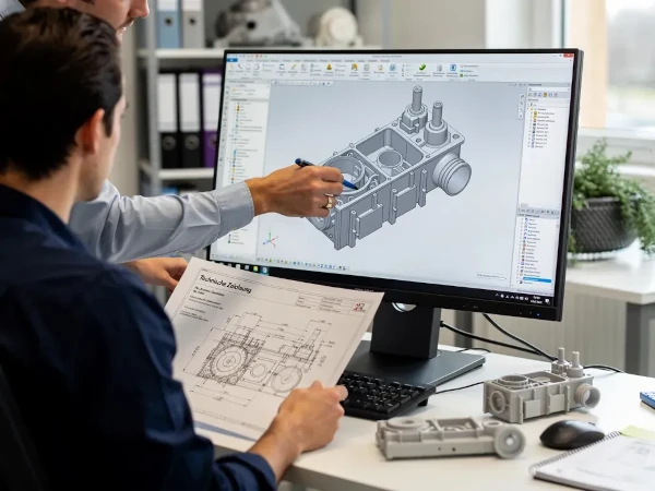 Konstrukteur am CAD-Arbeitsplatz in der Bauteilentwicklung