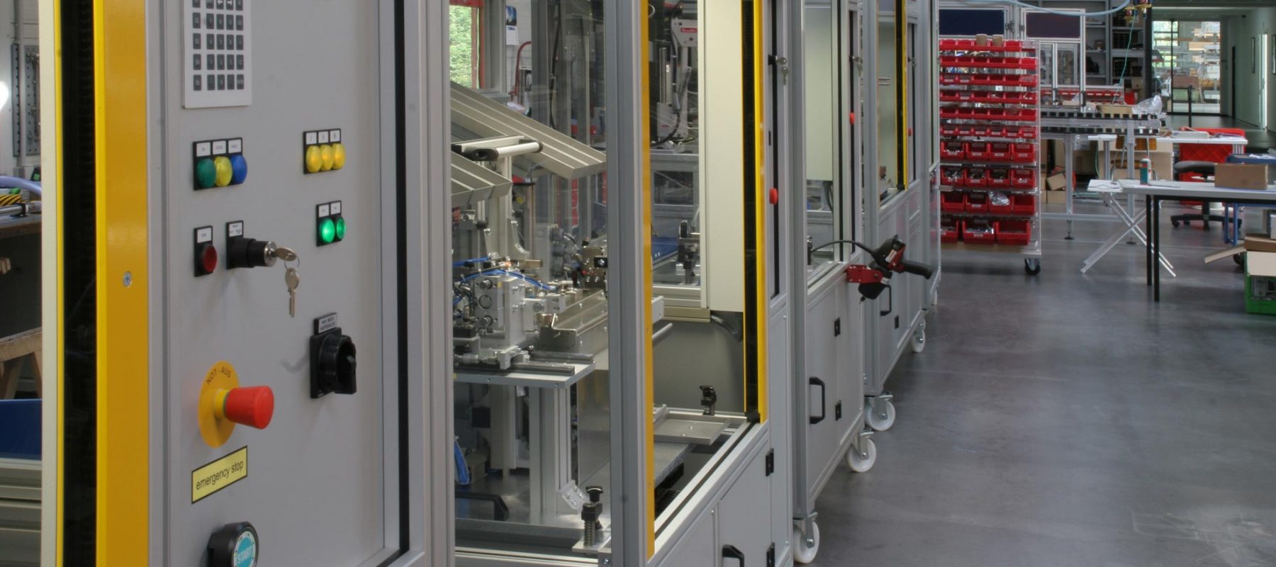 Assembly lines with integrated test machines