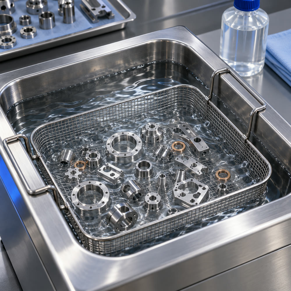 Precision parts in the ultrasonic cleaning bath