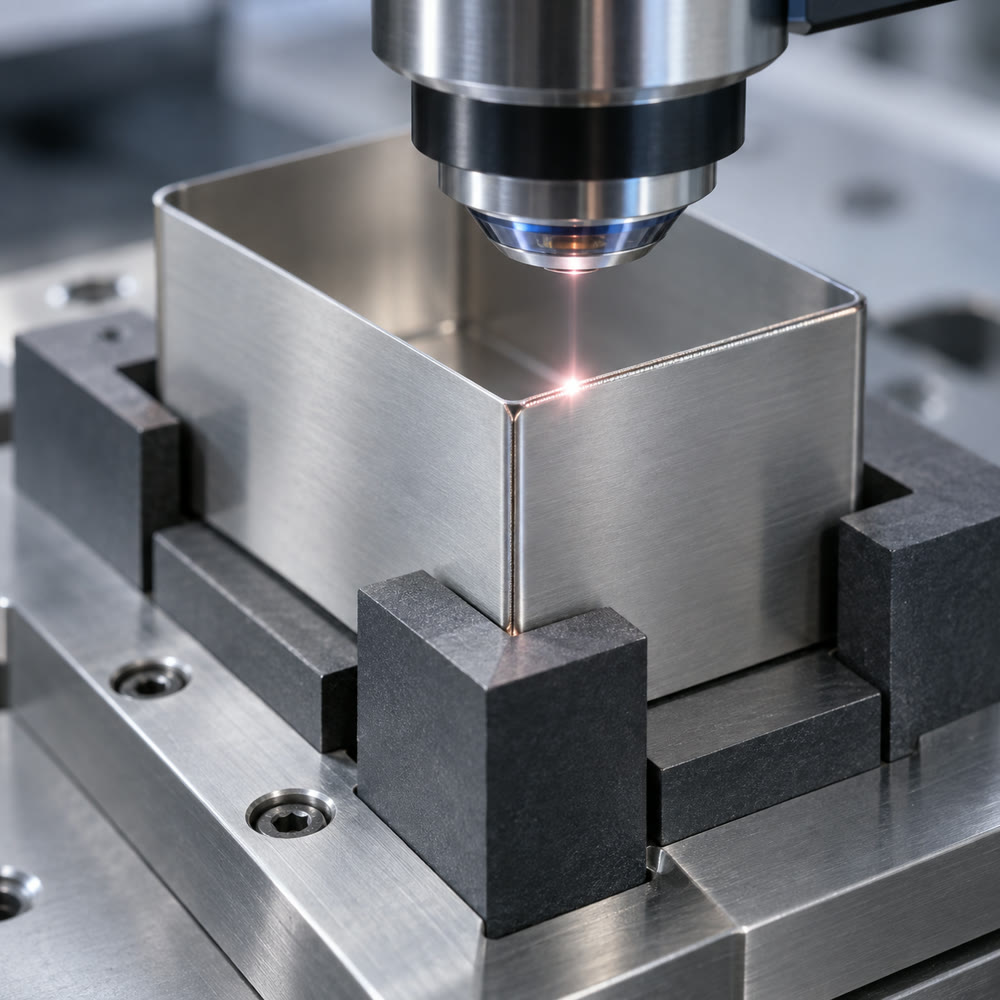 Optical laser welding of a housing made of 0.1 mm stainless steel sheet