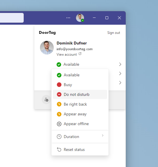 Synchronisation des Türschilds mit dem Microsoft-Teams-Status