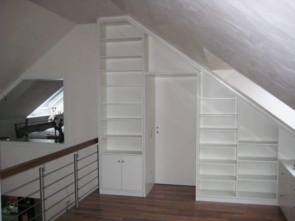 Shelving and cabinet for sloping ceiling