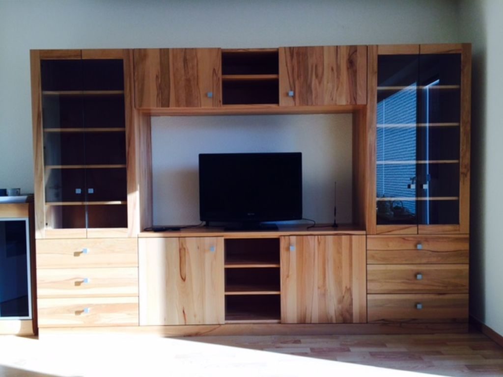 Solid wood living room wall with display cabinets