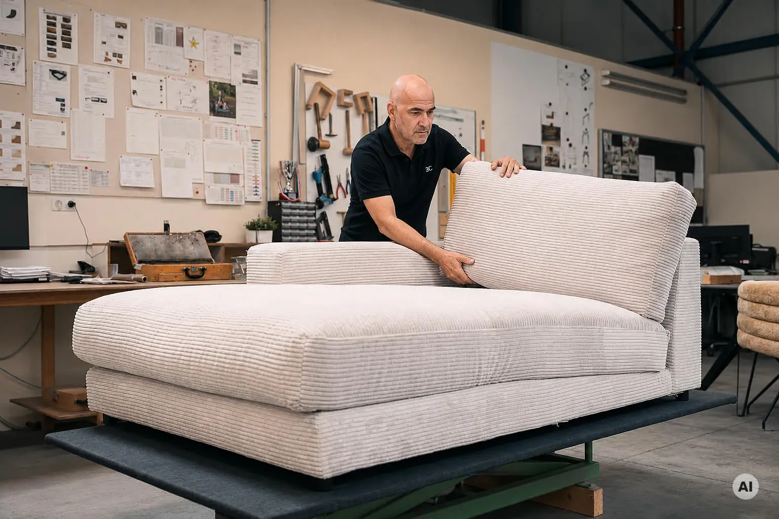 Prüfstand in der Fertigung zur Kontrolle gepolsterter Möbel