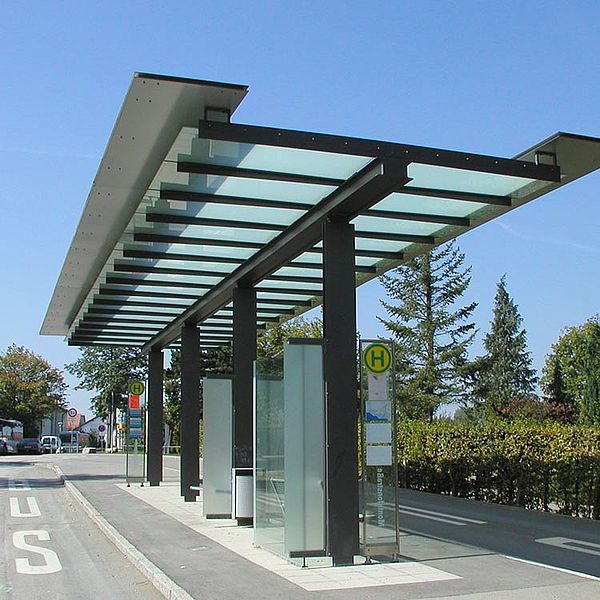 Bus stops and steel-glass canopies