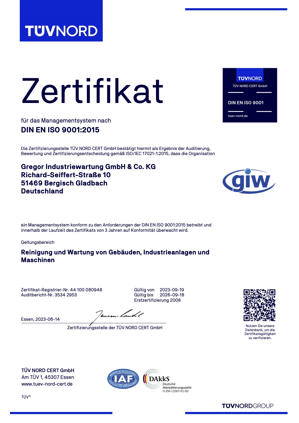 Zertifikat DIN EN ISO 9001:2015