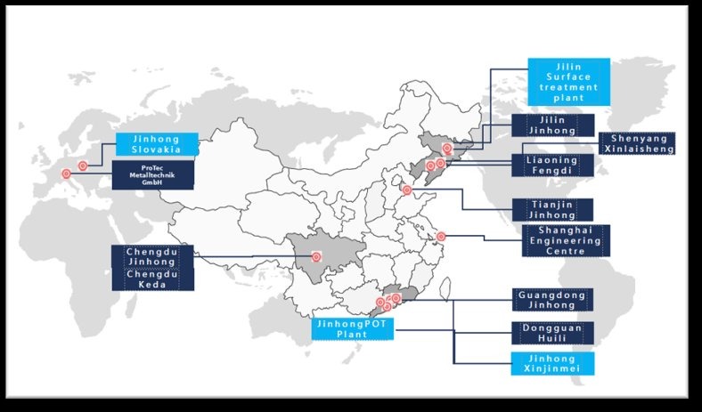 Standorte der Jinhong Autoparts Group in China